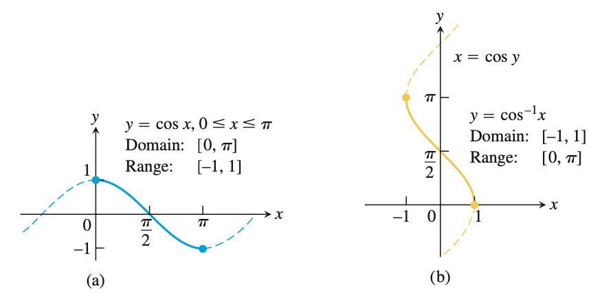 Cosine (blue) and arccosine (yellow) functions